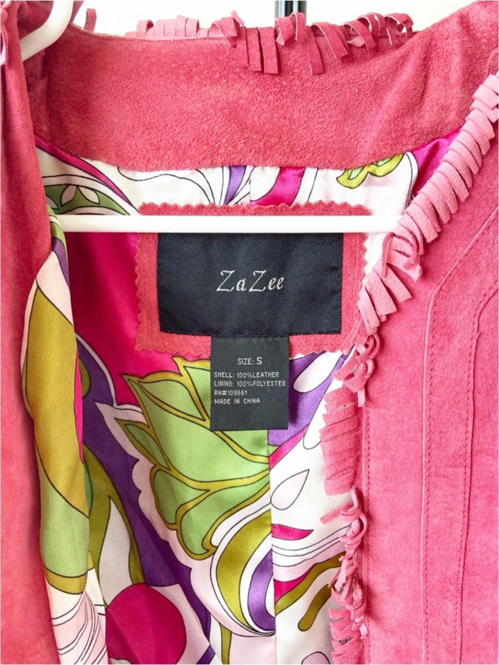 Zazee Pink Genuine Leather Fringe Jacket Size S - Picture 5 of 7